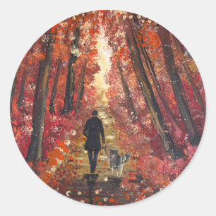 Handmade artwork- Orange forest Classic Round Sticker