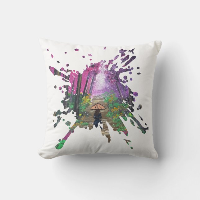 Handmade artwork-Walking alone  Cushion (Front)