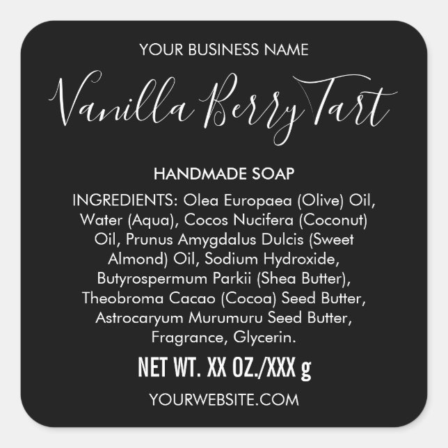 Handmade Bath Body Beauty Product Ingredient Label (Front)