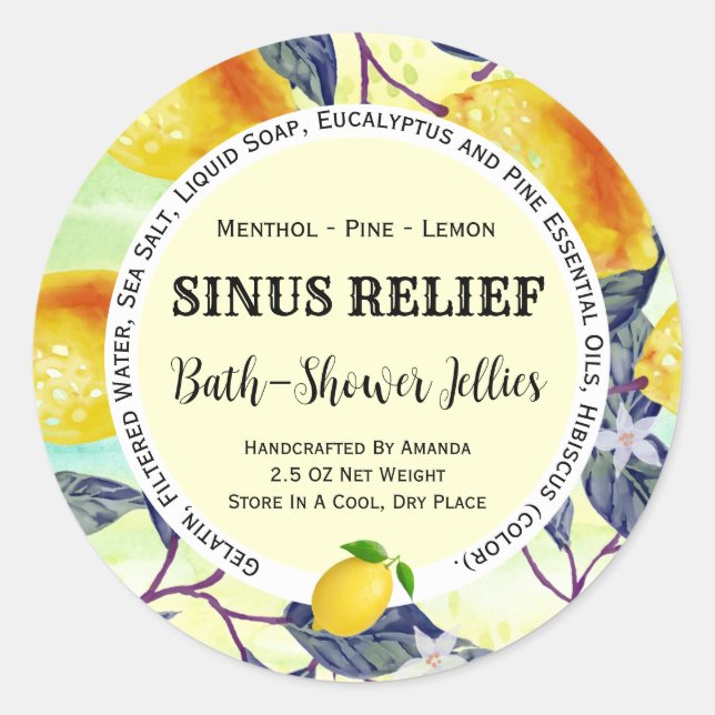 Handmade Bath Product Lemons Sticker  (Front)