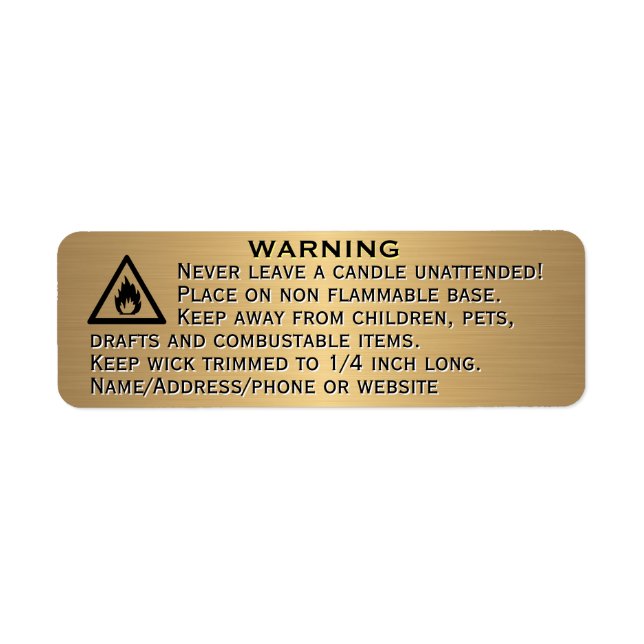 Handmade Beeswax Candle Gold Small Warning Label (Front)