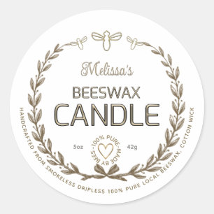 Handmade Beeswax Candle Vintage Wreath Bee Heart Classic Round Sticker