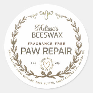 Handmade Beeswax Paw Repair Wreath Bee Heart   Classic Round Sticker
