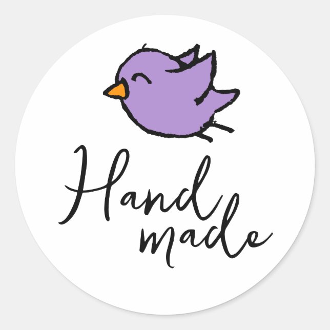 Handmade Blue Bird Drawing Handwritten Script Classic Round Sticker (Front)