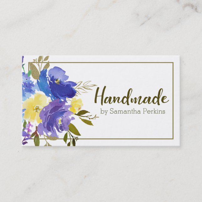 Handmade Blue Purple Yellow Flower Business Card (Front)