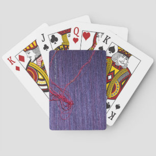 Handmade Blue Thai Silk With Red Thread Playing Cards