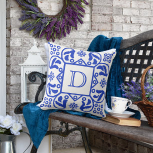 Handmade Blue White Custom Monogram Cushion