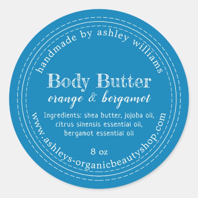 Handmade Body Butter Organic Business Blue Label (Front)