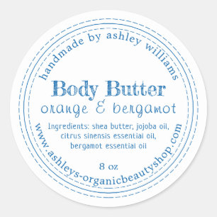 Handmade Body Butter Organic Business Blue Script Classic Round Sticker