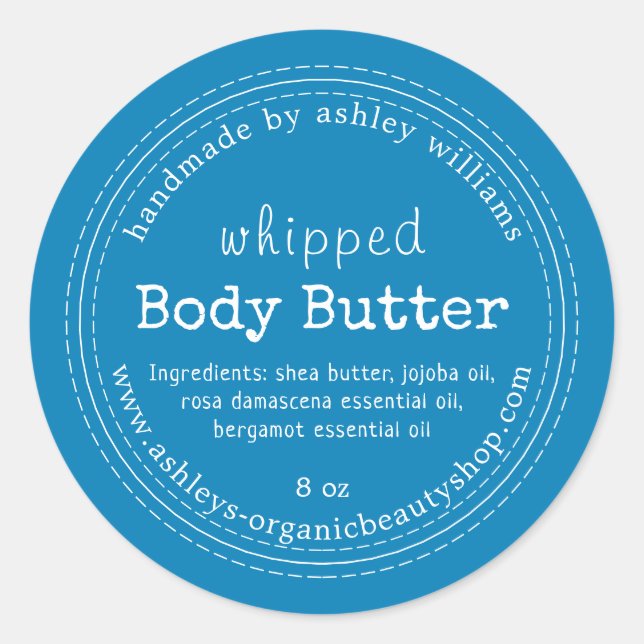 Handmade Body Butter Organic Business Bright Blue Classic Round Sticker (Front)