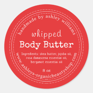 Handmade Body Butter Organic Business Bright Red Classic Round Sticker