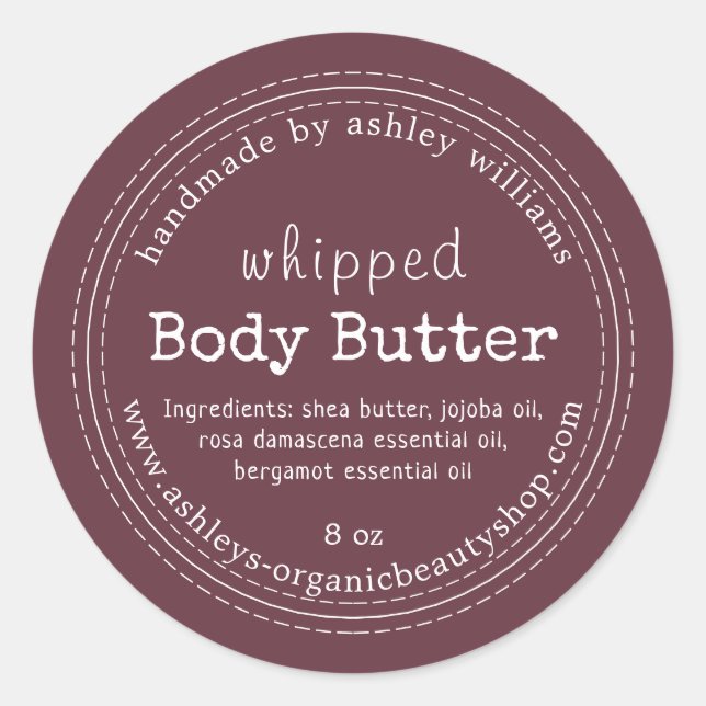 Handmade Body Butter Organic Business Burgundy Classic Round Sticker (Front)