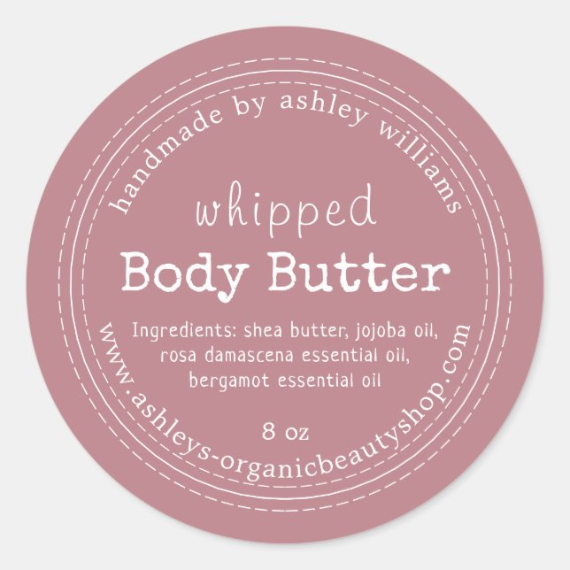 Handmade Body Butter Organic Business Dusty Rose Classic Round Sticker (Front)