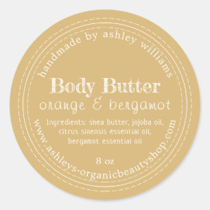 Handmade Body Butter Organic Business Gold Yellow Classic Round Sticker