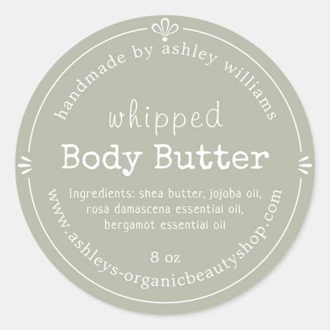 Handmade Body Butter Organic Business Green Classic Round Sticker (Front)