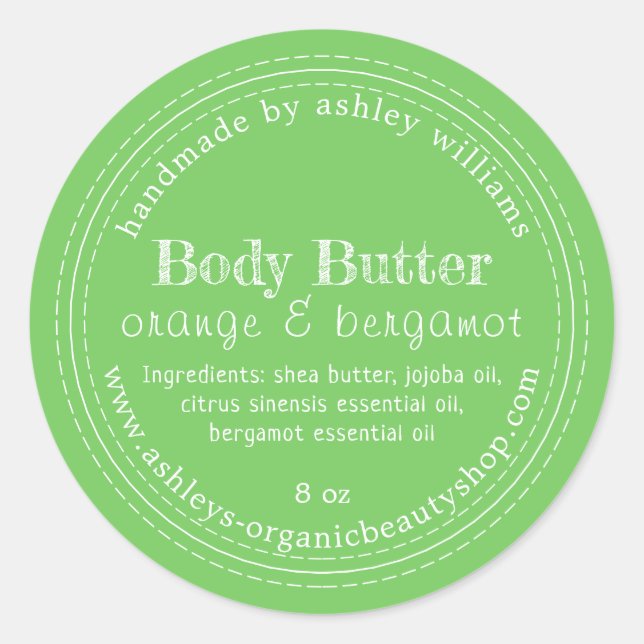 Handmade Body Butter Organic Business Green Label (Front)