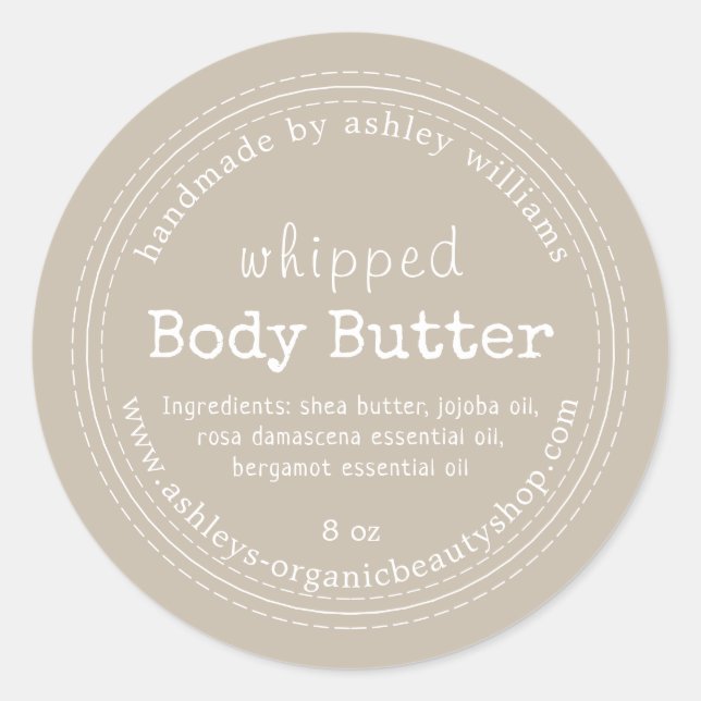 Handmade Body Butter Organic Business Grey Classic Round Sticker (Front)
