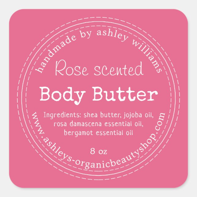 Handmade Body Butter Organic Business Hot Pink Cla Square Sticker (Front)