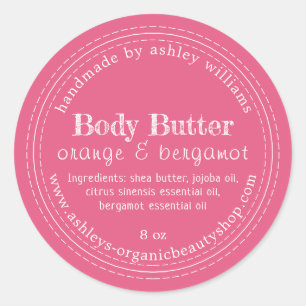 Handmade Body Butter Organic Business Hot Pink Classic Round Sticker