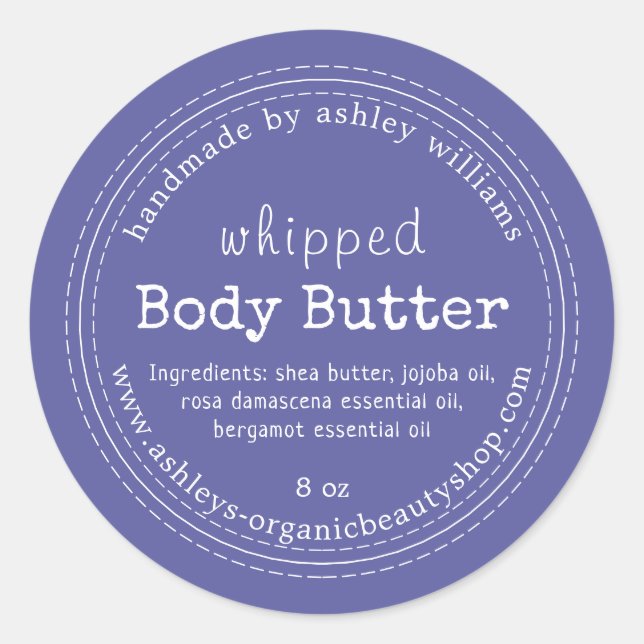Handmade Body Butter Organic Business Iris Blue Classic Round Sticker (Front)