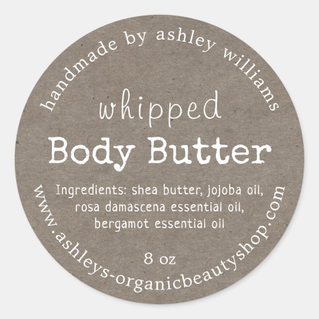 Handmade Body Butter Organic Business Kraft Classic Round Sticker (Front)
