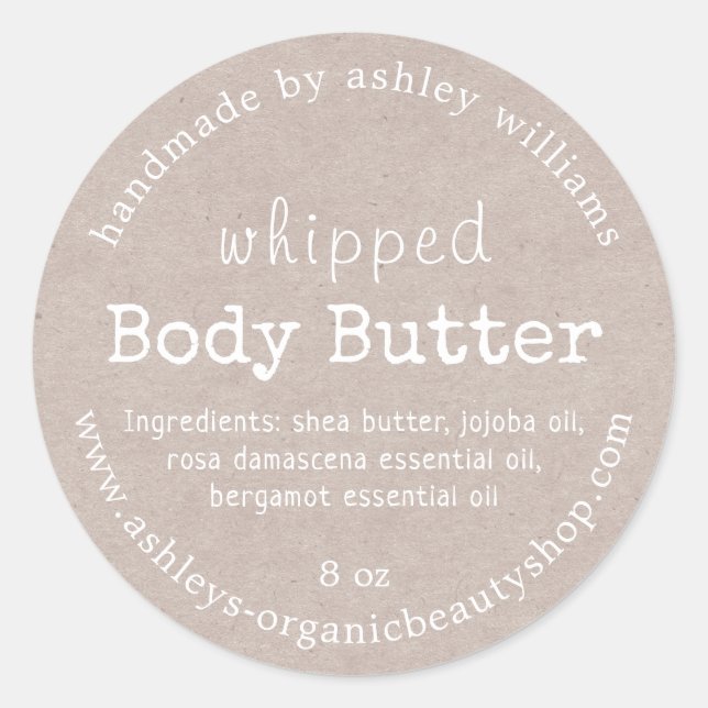 Handmade Body Butter Organic Business Kraft Classic Round Sticker (Front)