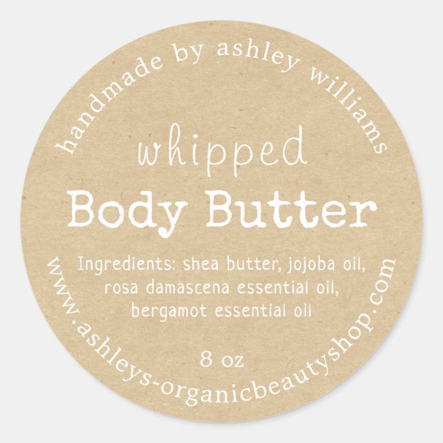 Handmade Body Butter Organic Business Kraft Classic Round Sticker (Front)