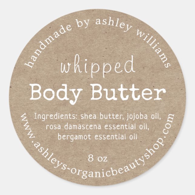 Handmade Body Butter Organic Business Kraft Classic Round Sticker (Front)
