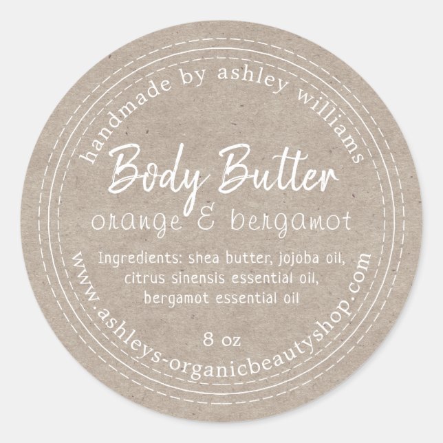 Handmade Body Butter Organic Business Kraft Label (Front)