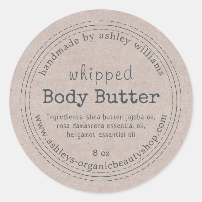 Handmade Body Butter Organic Business Kraft Label (Front)