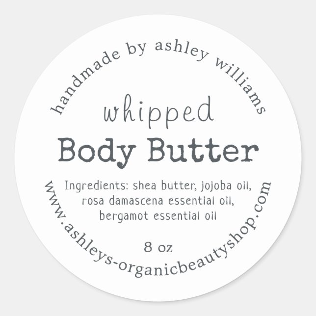 Handmade Body Butter Organic Business Label (Front)