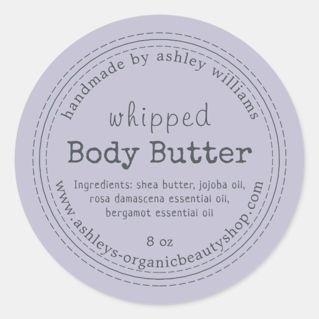 Handmade Body Butter Organic Business Lavender Classic Round Sticker (Front)