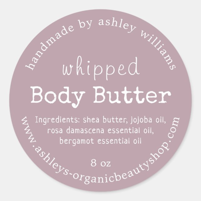 Handmade Body Butter Organic Business Mauve Classic Round Sticker (Front)