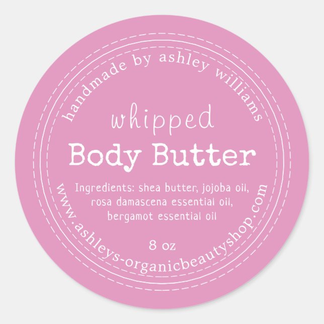 Handmade Body Butter Organic Business Pink Classic Round Sticker (Front)
