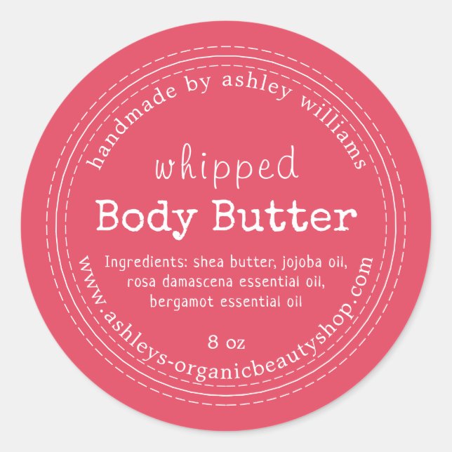 Handmade Body Butter Organic Business Pink Classic Round Sticker (Front)