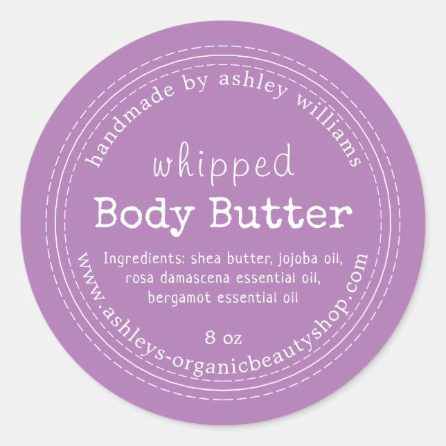 Handmade Body Butter Organic Business Purple Classic Round Sticker (Front)