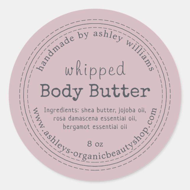 Handmade Body Butter Organic Business Purple Classic Round Sticker (Front)