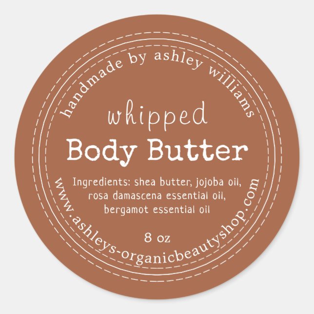 Handmade Body Butter Organic Business TerraCotta Classic Round Sticker (Front)