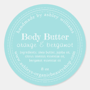 Handmade Body Butter Organic Business Turquoise Classic Round Sticker