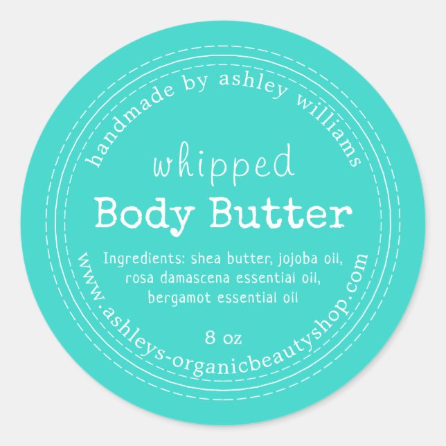 Handmade Body Butter Organic Business Turquoise Classic Round Sticker (Front)