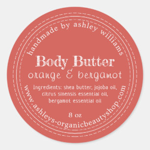 Handmade Body Butter Organic Business Warm Red Classic Round Sticker