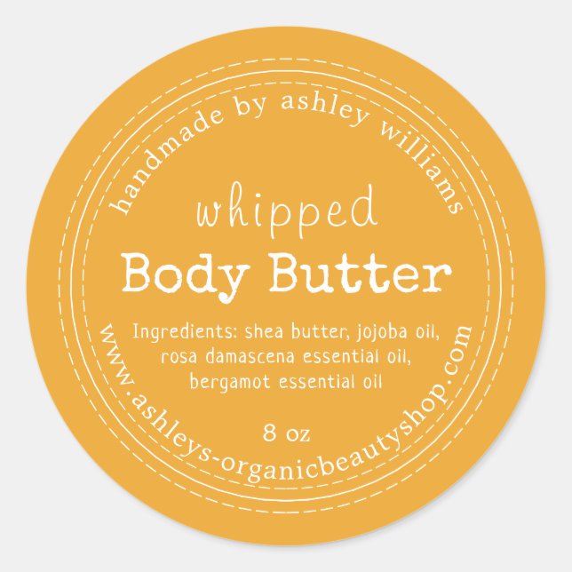 Handmade Body Butter Organic Business Yellow Classic Round Sticker (Front)