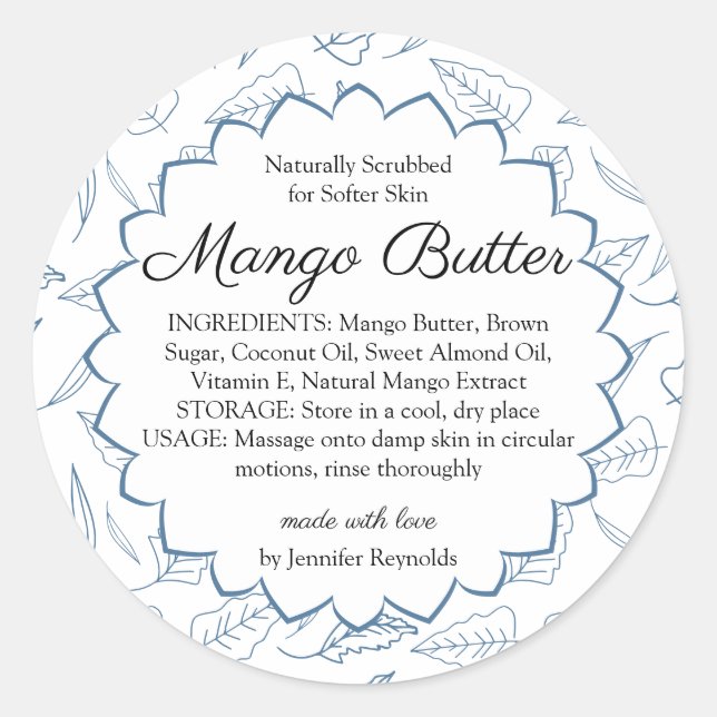 Handmade Body Butter Organic Mango Classic Round Sticker (Front)