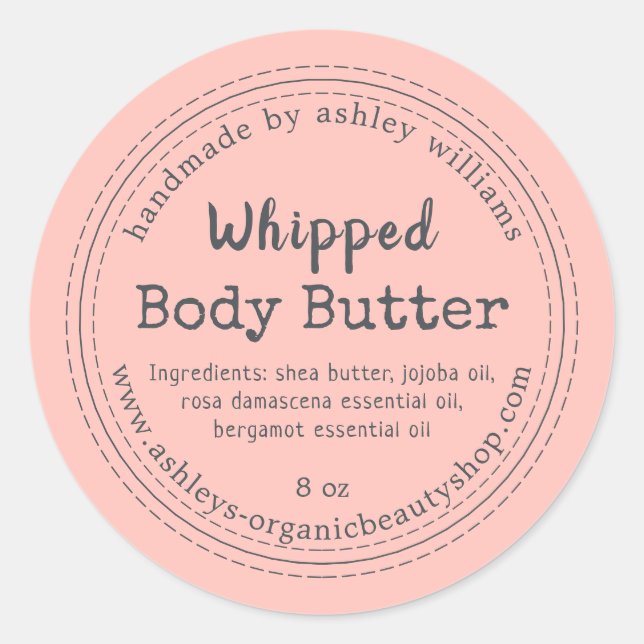 Handmade Body Butter Pink Organic Business Label (Front)