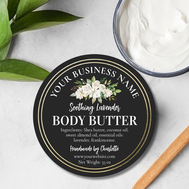 Handmade Body Butter Product Jars Small Business  Classic Round Sticker (Handmade Body Butter Product Jars Small Business Classic Round Sticker / labels. Editable templates.)