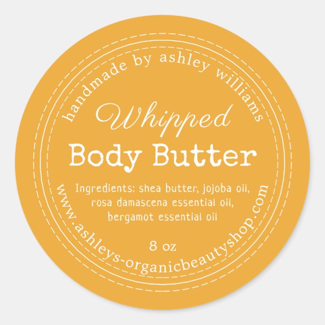 Handmade Body Butter Yellow Organic Jar Label (Front)