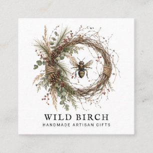 Handmade Botanical Wreath Logo Square Business Card