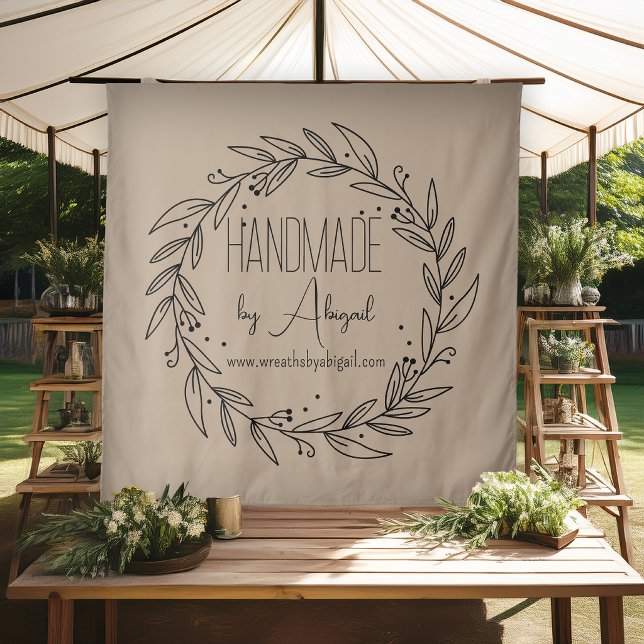 Handmade Business Logo Botanical Wreath Craft Fair Tapestry (Elegant botanical wreath tapestry for craft fair booth branding display)