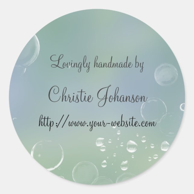 Handmade by - bubbles design classic round sticker (Front)