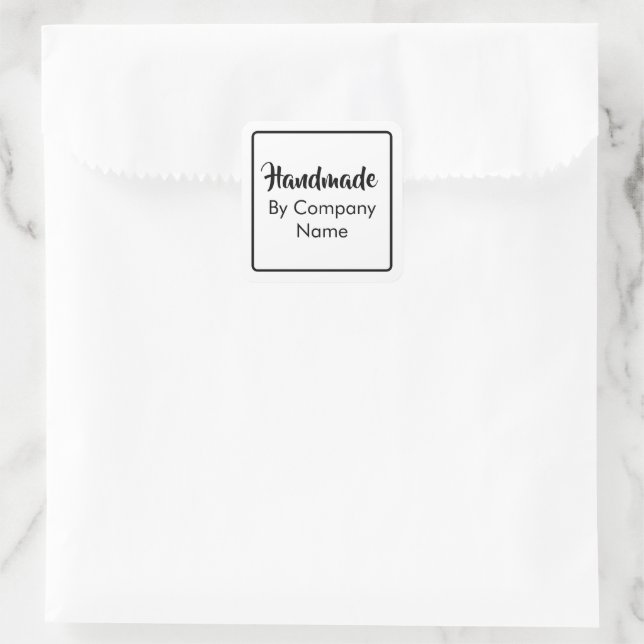 Handmade By Company Name Black and White Business Square Sticker (Bag)